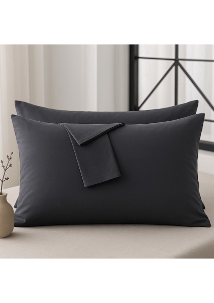 Antrasit Yastık Kılıfı Pamuk Kumaş Kapaklı (2 Adet) 50 x 70 cm fırsatları
