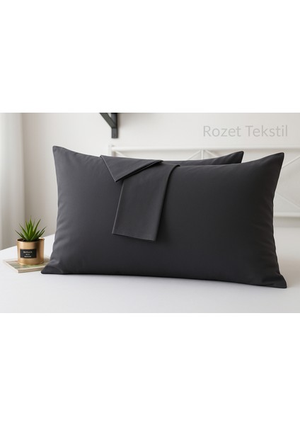 Antrasit Yastık Kılıfı Pamuk Kumaş Kapaklı (2 Adet) 50 x 70 cm