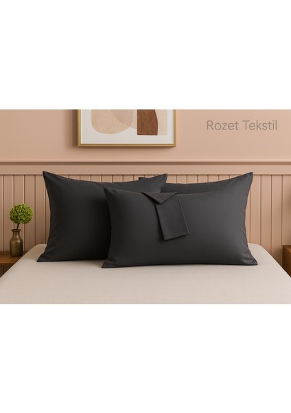 Antrasit Yastık Kılıfı Pamuk Kumaş Kapaklı (2 Adet) 50 x 70 cm