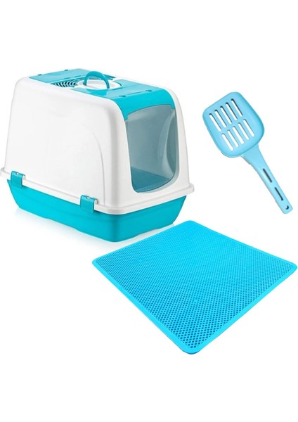 Kapalı Büyük Boy Kedi Tuvaleti Xxl 52X66X46CM Elekli Paspas Hediyeli