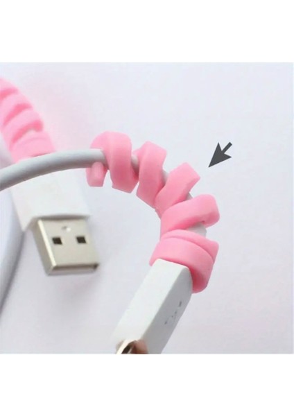10 Adet Esnek Silikon Spiral Kablo Koruyucu Şarj Kablosu Kulaklık Kablosu Koruyucu Yüksek Kalite