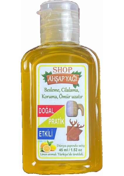 Ahşap Koruyucu Organik Yağ Limonlu 45 ml Ahşap Cilası Ahşap Bakım Yağı Ahşap Ömrünü Uzatır