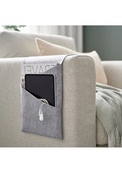 Gri Renk Koltuk Kenarı Saklama Cebi 95X25 Cm, Polyester, Kolçak Kılıfı
