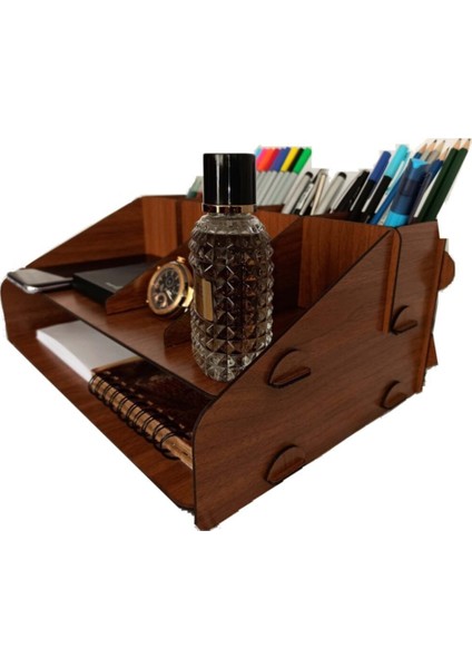 Ceviz Renkli Ofis Masaüstü Düzenleyici, A4 Kalemlik ve Evrak Rafı Şık Tasarım fırsatları