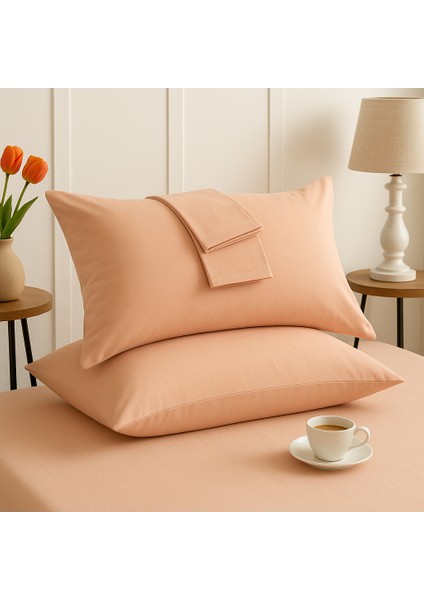 Bej Yastık Kılıfı Pamuk Kumaş Kapaklı (2 Adet) 50 x 70 cm