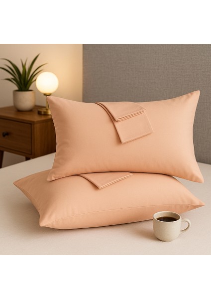 Bej Yastık Kılıfı Pamuk Kumaş Kapaklı (2 Adet) 50 x 70 cm