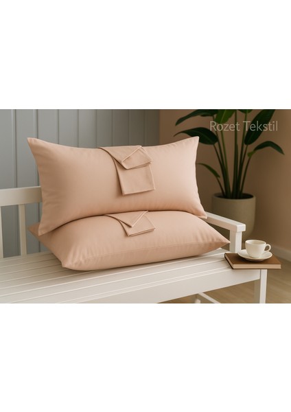 Bej Yastık Kılıfı Pamuk Kumaş Kapaklı (2 Adet) 50 x 70 cm