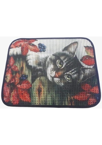 Desenli Elektrikli Kedi Tuvalet Önü Paspası 60X45 cm Gri, Şık ve Kullanışlı.