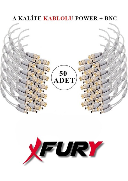 50 Adet Kablolu Hazır Bnc + Dc Power Jack Kablolu Y Tipi Konnektör