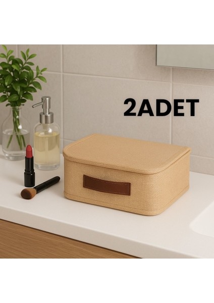 Bej Jüt Kapaklı Dolap Içi Organizer, 30X23X11, 2 Adet