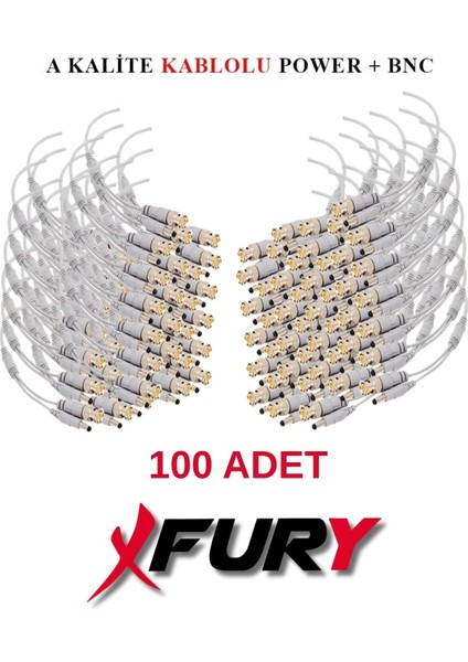 100 Adet Kablolu Hazır Bnc + Dc Power Jack Kablolu Y Tipi Konnektör
