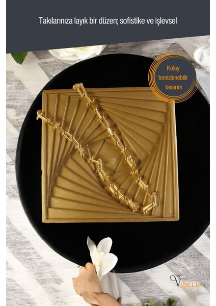 Takı Tabağı Takı Organizeri Takı Makyaj Kozmetik Düzenleyici Altın Renk Model 3