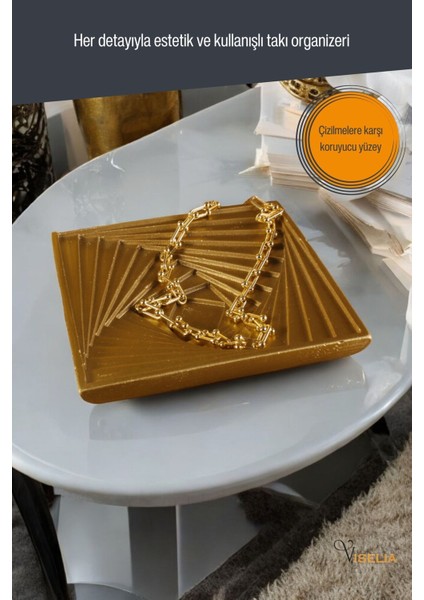 Takı Tabağı Takı Organizeri Takı Makyaj Kozmetik Düzenleyici Altın Renk Model 3