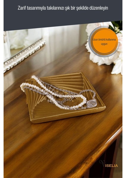 Takı Tabağı Takı Organizeri Takı Makyaj Kozmetik Düzenleyici Altın Renk Model 3