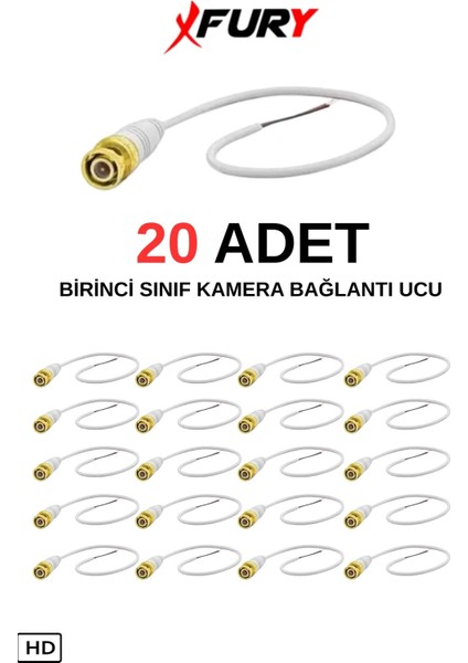 20 Adet Kablolu Hazır Bnc Kablolu Konnektör