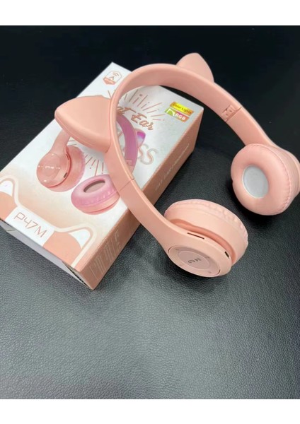 Bluetooth 5. 0 Kedi Tasarımlı Katlanabilir Kulak Üstü Kulaklık Pembe modelleri