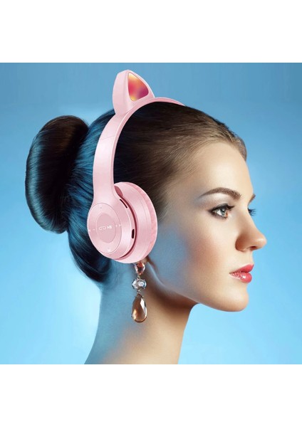Bluetooth 5. 0 Kedi Tasarımlı Katlanabilir Kulak Üstü Kulaklık Pembe fırsatları