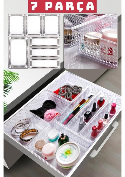 7'li Beyaz Plastik Dolap ve Buzdolabı Içi Düzenleyici Organizer Set