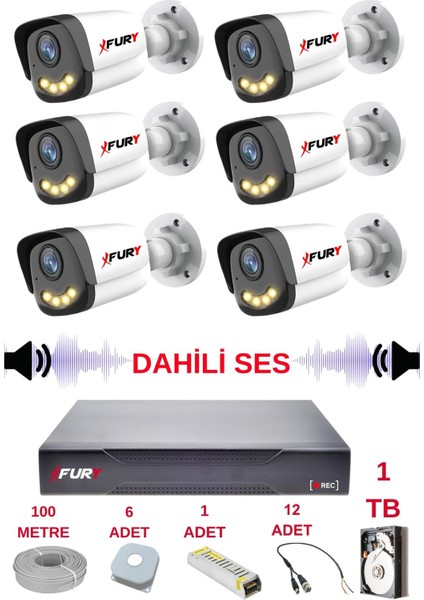 6 Lı Sesli Gece Renkli Görüş Güvenlik Kamerası Su Geçirmez Güvenlik Kamerası Seti 5590S 1tb