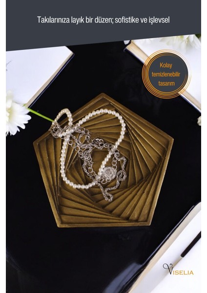 Takı Tabağı Takı Organizeri Takı Makyaj Kozmetik Düzenleyici Altın Eskitme Model 9