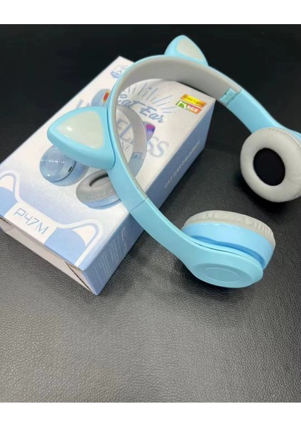 P47M Bluetooth 5. 0 Kedi Tasarımlı Katlanabilir Kulak Üstü Kulaklık Mavi fiyatları