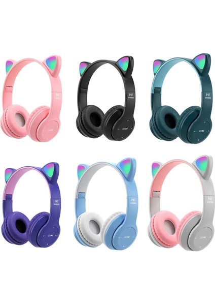 P47M Bluetooth 5. 0 Kedi Tasarımlı Katlanabilir Kulak Üstü Kulaklık Mavi fırsatları