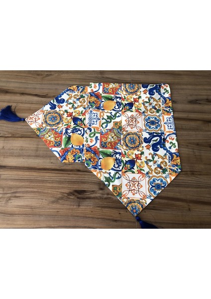 Sulu Boya Çini Limon Desenli Runner