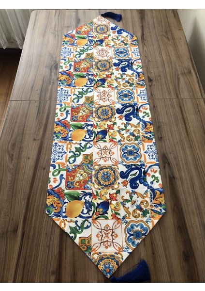 Sulu Boya Çini Limon Desenli Runner fiyatları