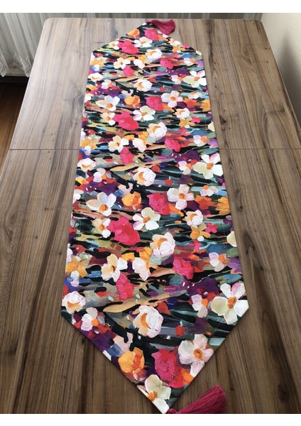 Yağlı Boya Çiçek Desenli Runner fiyatları