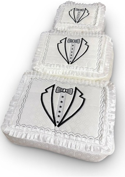 Üçlü Damat Figürlü Süngerli Hurç ve Bohça Seti, Şık Süslemelik Tasarım