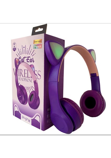 P47M Bluetooth 5. 0 Kedi Tasarımlı Katlanabilir Kulak Üstü Kulaklık Mor fiyatları