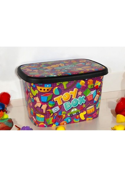 25 Litre Çok Amaçlı Desenli Plastik Oyuncak Saklama ve Düzenleme Kutusu