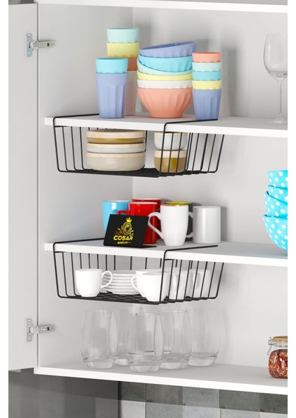 Iki Adet Siyah Çelik Sepetli Dolap Içi Askılı Raf Seti