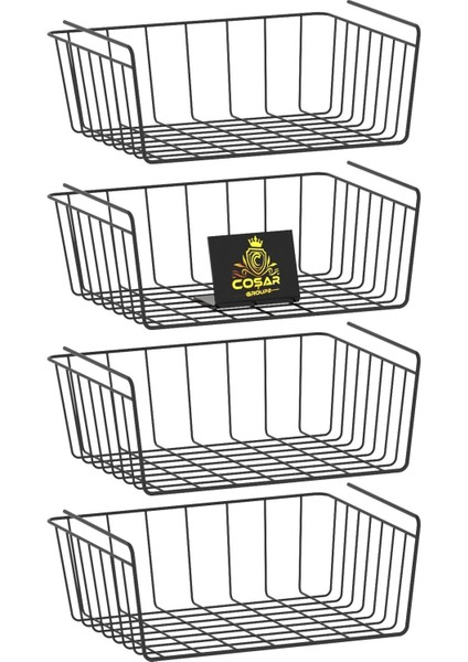 Iki Adet Siyah Çelik Sepetli Dolap Içi Askılı Raf Seti