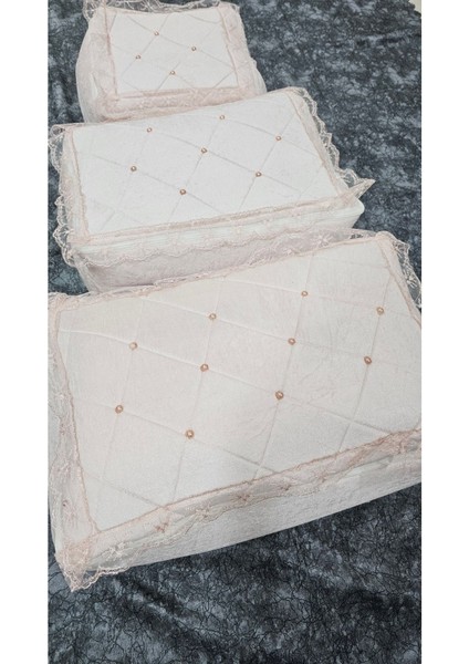 Kadife 3'lü Pudra Bohça Takımı, Nişan ve Düğün Hazırlıkları Için Şık ve Zarif