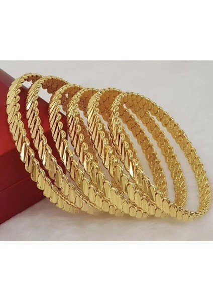 6 Adet Altın Kaplama Adana Burma Bilezik (6 Lı Set) (Çelik)