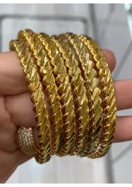 6 Adet Altın Kaplama Adana Burma Bilezik (6 Lı Set) (Çelik) modelleri