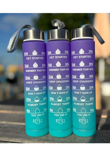 3'lü Motivasyonel 500 ml Mor Su Şişesi Seti, Şık ve Kullanışlı Sulukler