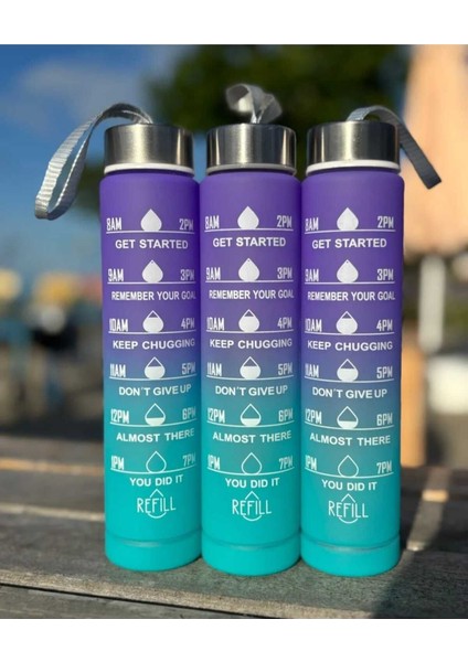 3'lü Motivasyonel 500 ml Mor Su Şişesi Seti, Şık ve Kullanışlı Sulukler fiyatları