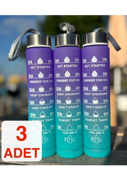 3'lü Yeşil 500ML Tritan Suluk, Motivasyonel Su Şişesi, Bpa Içermeyen Sağlıklı Tasarım