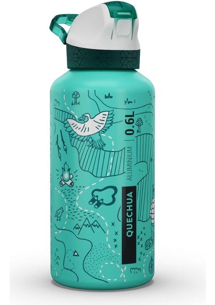 Mavi 0,6 Litre Alüminyum Matara, Grafik Desenli, Pipetli, Hafif ve Dayanıklı