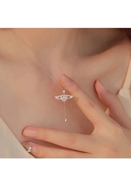 Zirkon Taşlı Paslanmaz Çelik Melek Kanatı Kolye