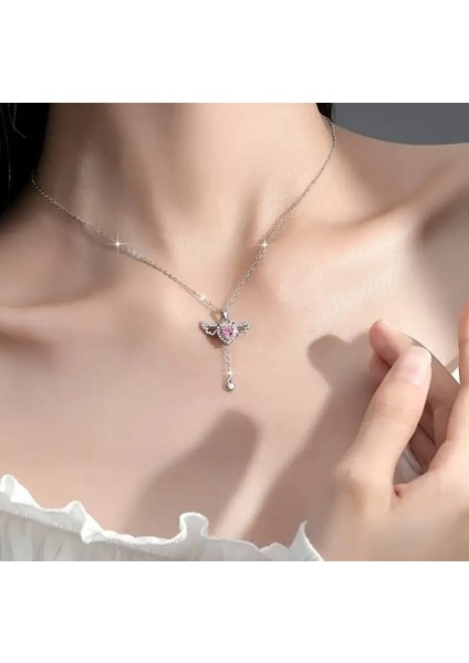 Zirkon Taşlı Paslanmaz Çelik Melek Kanatı Kolye modelleri