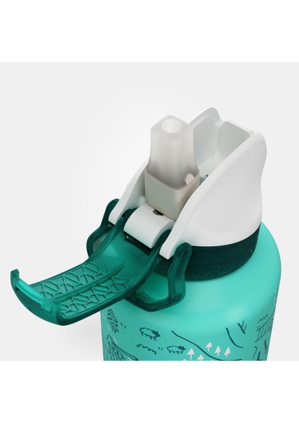 Mavi 0,6 Litre Alüminyum Matara, Grafik Desenli, Pipetli, Hafif ve Dayanıklı