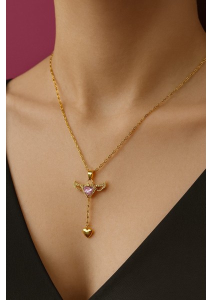 Zirkon Taşlı Paslanmaz Çelik Melek Kanatı Kolye modelleri