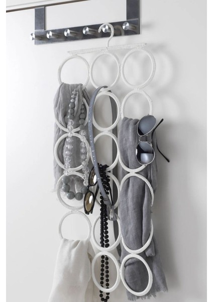 Çok Amaçlı 18 Gözlü Makrome Fular ve Takı Düzenleyici 72CM Bej