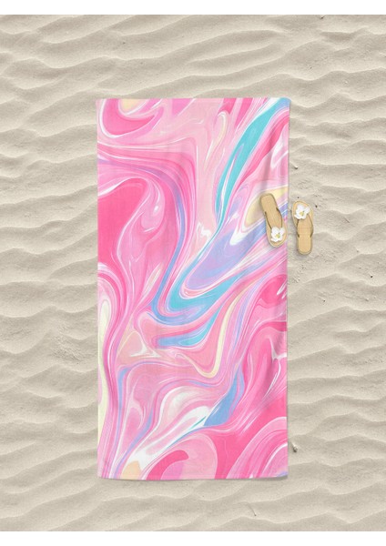 Pembe Renkli Desenli Dijital Baskılı Kız Plaj Banyo Havlusu
