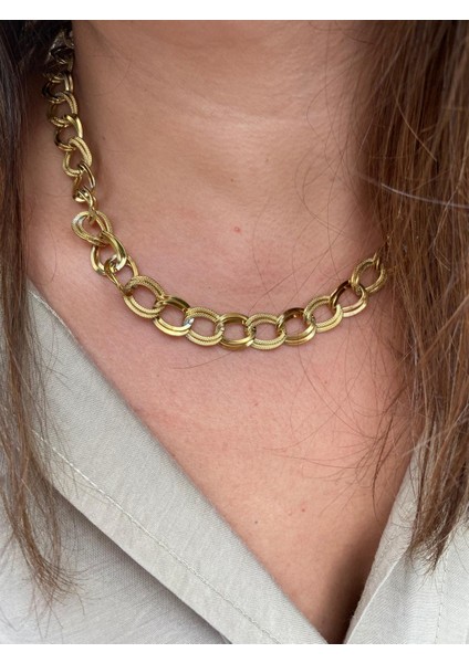 Samanyolu Model Gold Çelik Kolye