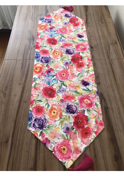 Suluboya Çok Renkli Çiçek Desenli Runner fiyatları