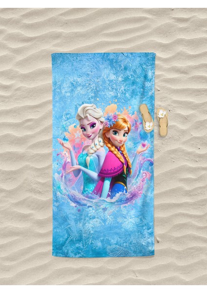 Frozen Elsa Desenli Dijital Baskılı Kız Çocuk Plaj Banyo Havlusu